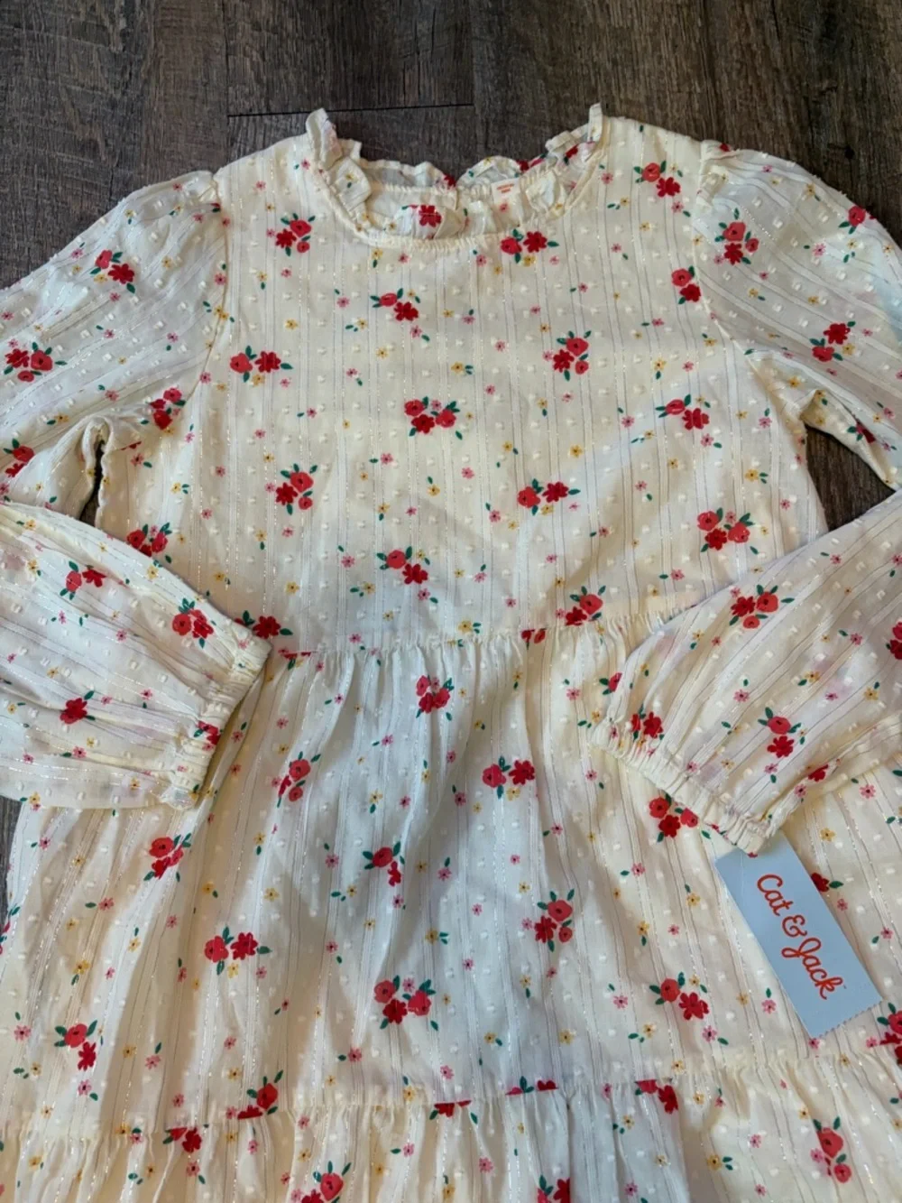 Cat & Jack Cream Dress with Red Floral Print